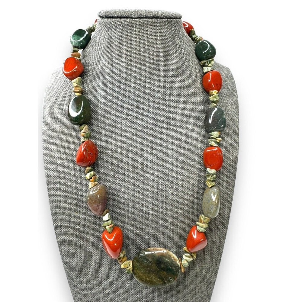 Genuine Stone Red Jasper Agate 20.5” Toggle Clasp